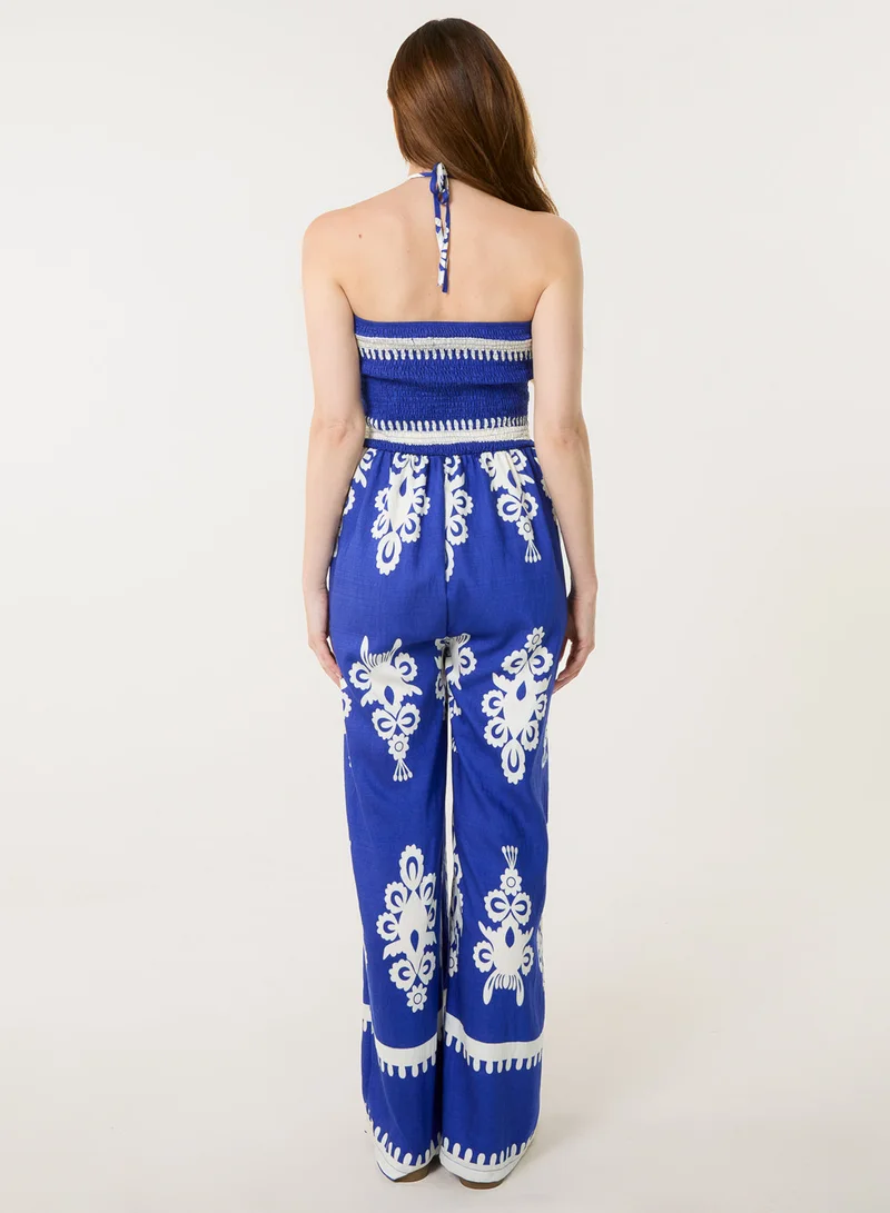 بلو فانيلا Halter Neck Shirred Waist Jumpsuit